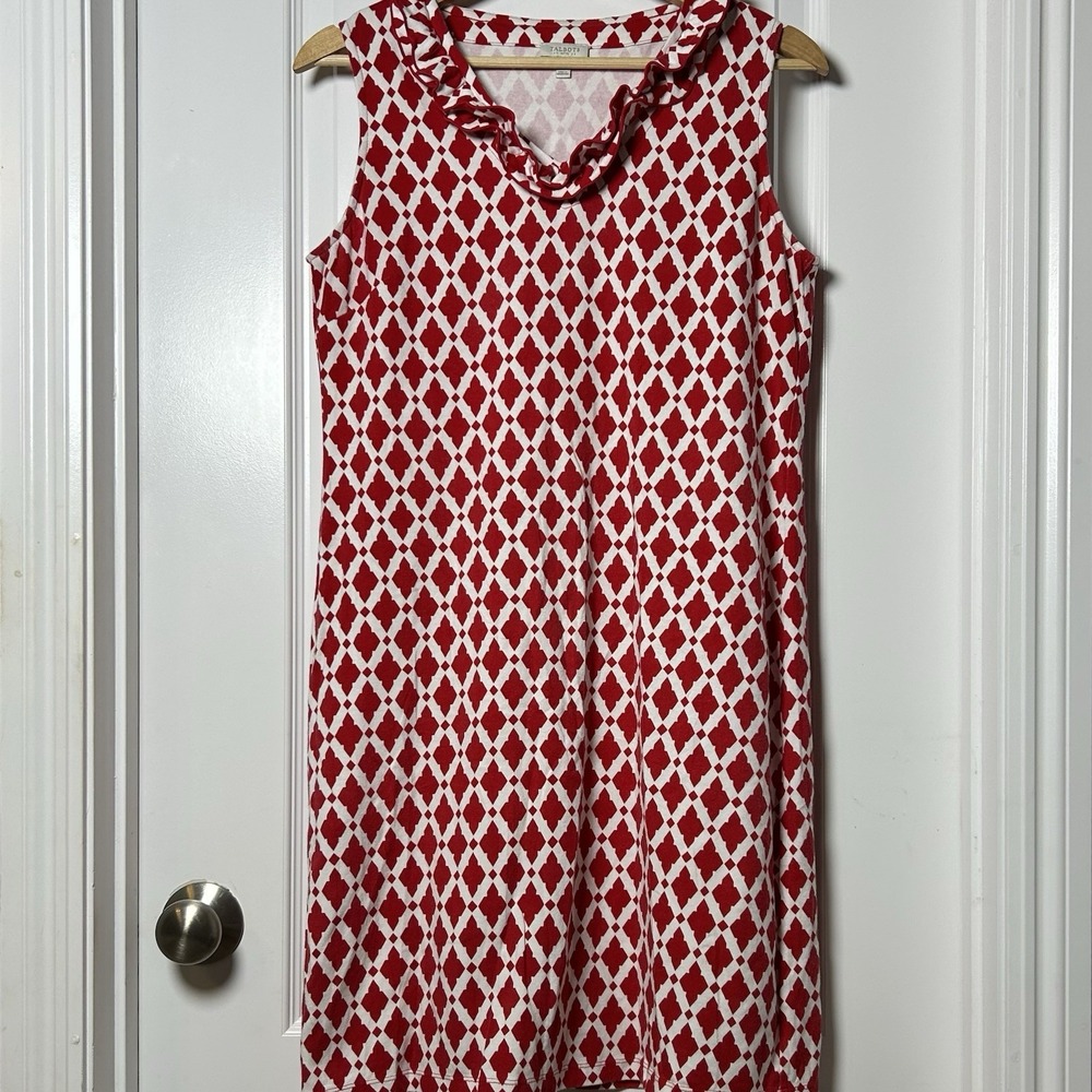 Talbots Petite Red Moroccan‎ Trellis Ruffle Neck Swing Dress Tomato Girl Style